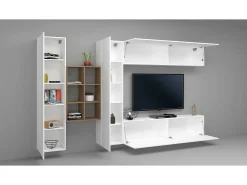 Móvel De Tv*Dmora Móvel de parede Danilo, conjunto de sala de TV com 4 portas, móveis de sala multiuso, 100% fabricado na Itália, 280x30h180 cm, brilhante e bordo Branco