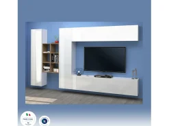 Móvel De Tv*Dmora Móvel de parede Danilo, conjunto de sala de TV com 4 portas, móveis de sala multiuso, 100% fabricado na Itália, 280x30h180 cm, brilhante e bordo Branco