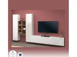 Sale Dmora Móvel de parede Dcola, conjunto de sala de TV com 3 portas, móveis de sala multiuso, 100% fabricado na Itália, 320x30h180 cm, brilhante e bordo Branco