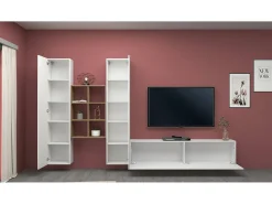 Sale Dmora Móvel de parede Dcola, conjunto de sala de TV com 3 portas, móveis de sala multiuso, 100% fabricado na Itália, 320x30h180 cm, brilhante e bordo Branco
