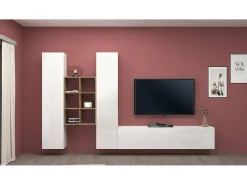 Sale Dmora Móvel de parede Dcola, conjunto de sala de TV com 3 portas, móveis de sala multiuso, 100% fabricado na Itália, 320x30h180 cm, brilhante e bordo Branco