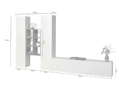 Sale Dmora Móvel de parede Dcola, conjunto de sala de TV com 3 portas, móveis de sala multiuso, 100% fabricado na Itália, 320x30h180 cm, brilhante e bordo Branco