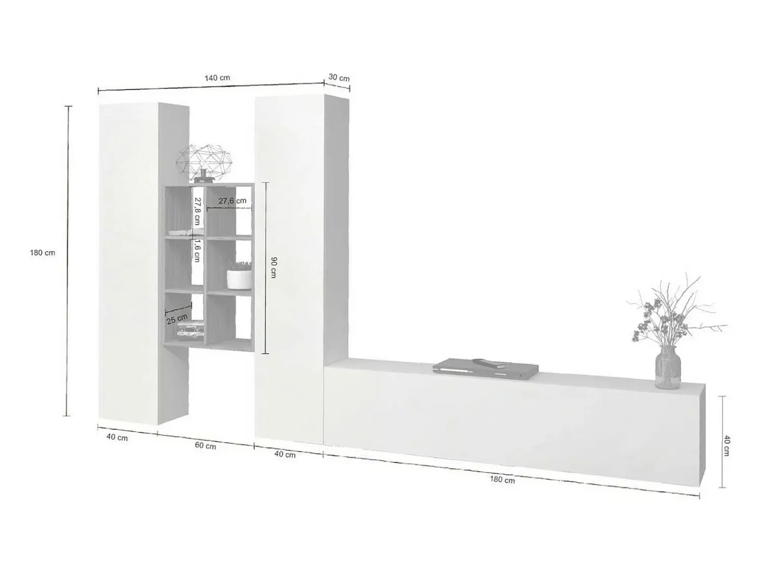 Sale Dmora Móvel de parede Dcola, conjunto de sala de TV com 3 portas, móveis de sala multiuso, 100% fabricado na Itália, 320x30h180 cm, brilhante e bordo Branco