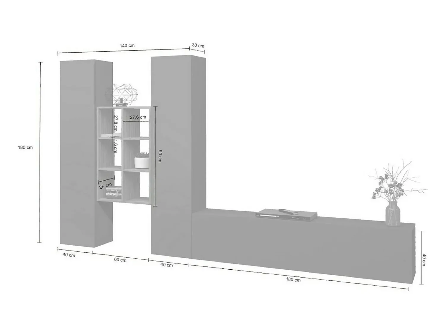 Dmora Móvel de parede Dcola, conjunto de sala de TV com 3 portas, móveis de sala multiuso, 100% Fabricado na Itália, 320x30h180 cm, Antracite e Bordo^ Móvel De Tv