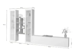 Móvel De Tv*Dmora Móvel de parede Dcorrei, móvel de sala de TV com 3 portas, móvel de sala multiuso com vitrine e luz LED, 100% Fabricado na Itália, 320x30h180 cm, brilhante Branco