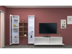 Móvel De Tv*Dmora Móvel de parede Dcorrei, móvel de sala de TV com 3 portas, móvel de sala multiuso com vitrine e luz LED, 100% Fabricado na Itália, 320x30h180 cm, brilhante Branco
