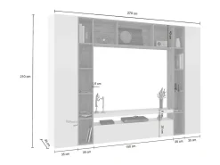 Móvel De Tv|Dmora Móvel de parede Ddragon, conjunto de sala de TV com 3 portas, móveis de sala multiuso, 100% fabricado na Itália, 270x35h210 cm, brilhante e carvalho Branco