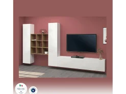 Móvel De Tv|Dmora Móvel de parede Denis, conjunto de sala de TV com 3 portas, móveis de sala multiuso, 100% fabricado na Itália, 270x30h180 cm, brilhante e bordo Branco