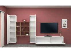 Móvel De Tv|Dmora Móvel de parede Denis, conjunto de sala de TV com 3 portas, móveis de sala multiuso, 100% fabricado na Itália, 270x30h180 cm, brilhante e bordo Branco