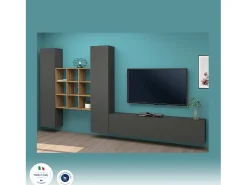 Dmora Móvel de parede Denis, conjunto de sala de TV com 3 portas, móveis de sala multiuso, 100% Fabricado na Itália, 270x30h180 cm, Antracite e Bordo^ Móvel De Tv