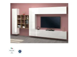 Móvel De Tv*Dmora Móvel de parede Dfallic, conjunto de sala de TV com 4 portas, móveis de sala multiuso, 100% Fabricado na Itália, 350x30h180 cm, brilhante Branco