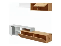 Dmora Móvel de parede Dianes, Móvel de sala de TV reversível, Composição de sala com móvel de parede e prateleira, 220x40h44 cm, Carvalho com efeito nó e Branco^ Móvel De Tv