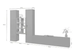 Clearance Dmora Móvel de parede Emiliano, conjunto de sala de TV com 3 portas, móveis de sala multiuso, 100% Fabricado na Itália, 320x30h180 cm, Antracite e Bordo Preto