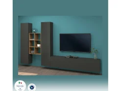 Clearance Dmora Móvel de parede Emiliano, conjunto de sala de TV com 3 portas, móveis de sala multiuso, 100% Fabricado na Itália, 320x30h180 cm, Antracite e Bordo Preto