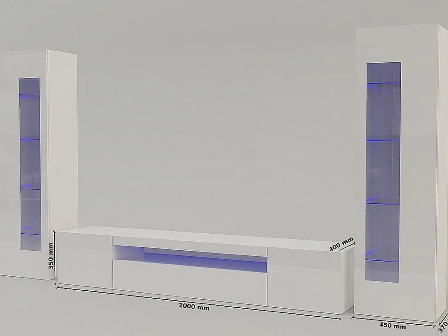 Hot Dmora Móvel de parede Enzo, móvel de sala de TV, móveis de sala multiuso, 100% fabricado na Itália, 290x40h162 cm, brilhante Branco
