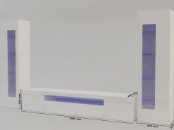 Dmora Móvel de parede Enzo, móvel de sala de TV, móvel de sala multiuso com luz LED, 100% Fabricado na Itália, 290x40h162 cm, brilhante^ Móvel De Tv