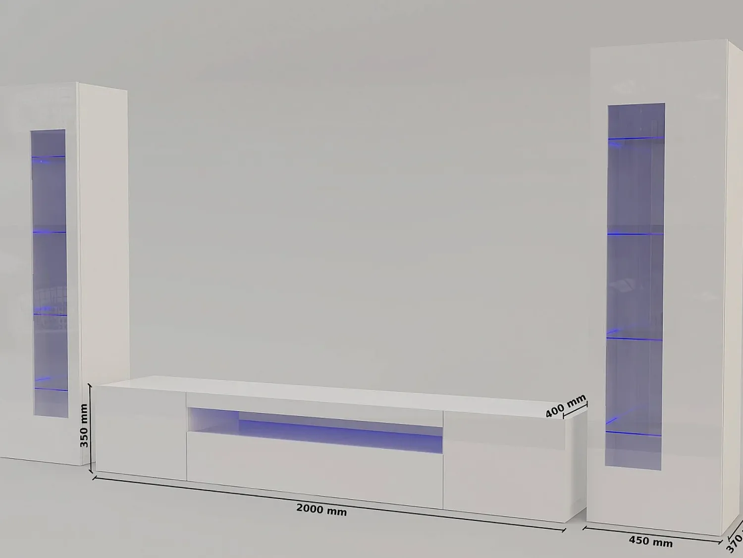 Dmora Móvel de parede Enzo, móvel de sala de TV, móvel de sala multiuso com luz LED, 100% Fabricado na Itália, 290x40h162 cm, brilhante^ Móvel De Tv