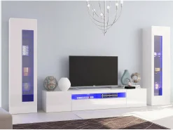 Dmora Móvel de parede Enzo, móvel de sala de TV, móvel de sala multiuso com luz LED, 100% Fabricado na Itália, 290x40h162 cm, brilhante^ Móvel De Tv