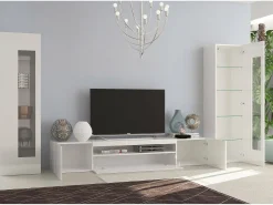 Dmora Móvel de parede Enzo, móvel de sala de TV, móvel de sala multiuso com luz LED, 100% Fabricado na Itália, 290x40h162 cm, brilhante^ Móvel De Tv
