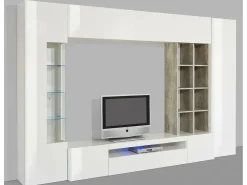 Dmora Móvel de parede Iago, móvel de sala de TV, móveis de sala multiuso, 100% fabricado na Itália, 290x40h192 cm, brilhante e concreto^ Móvel De Tv
