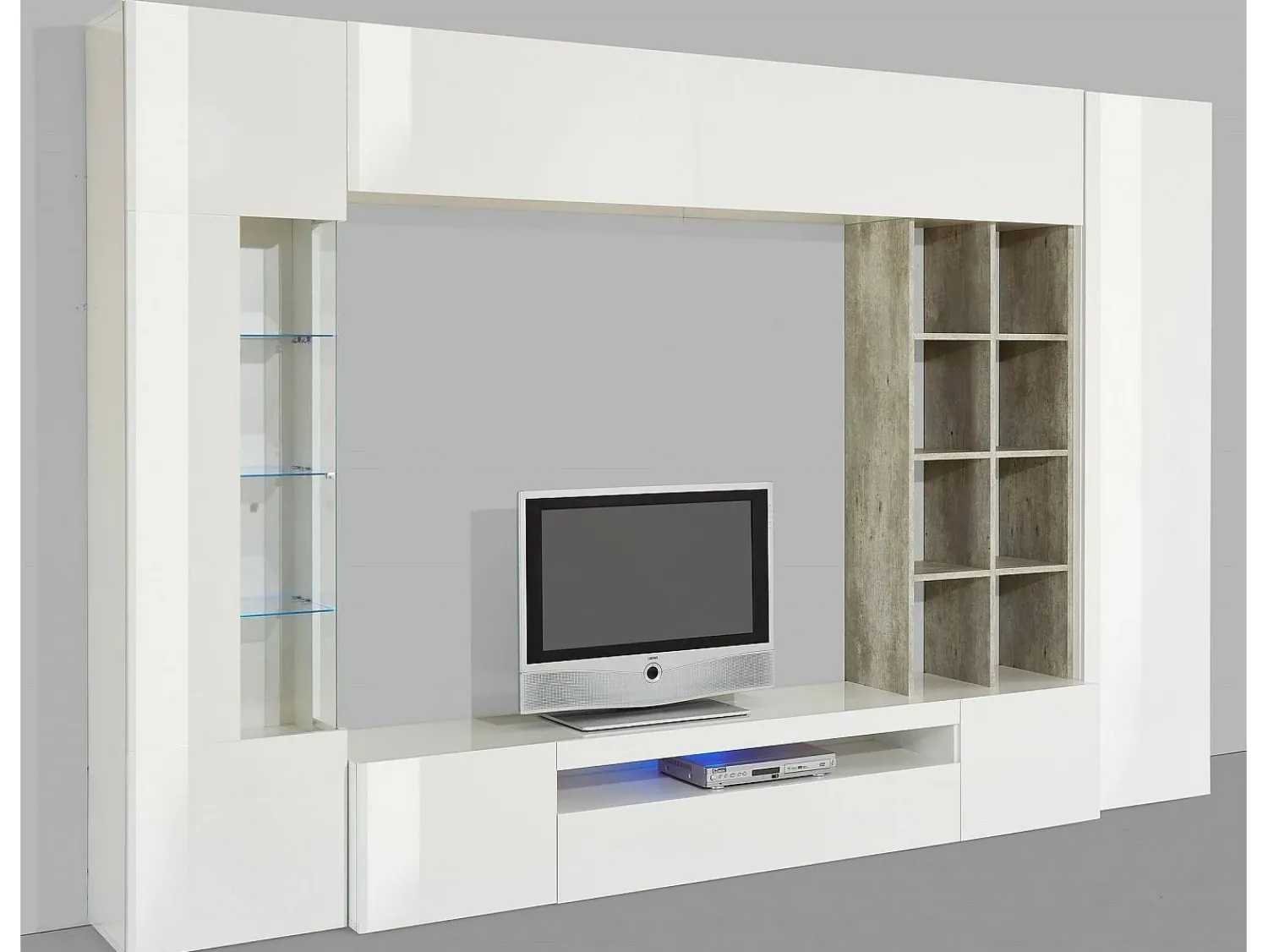Dmora Móvel de parede Iago, móvel de sala de TV, móveis de sala multiuso, 100% fabricado na Itália, 290x40h192 cm, brilhante e concreto^ Móvel De Tv