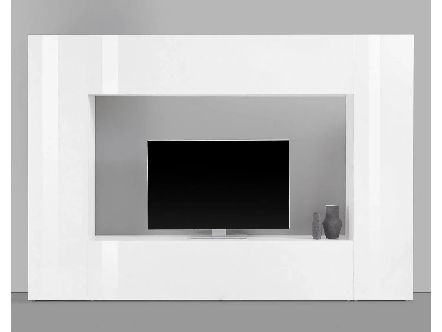 Móvel De Tv|Dmora Móvel de parede Luigi, conjunto de sala de TV com 4 portas, móveis de sala multiuso, 100% Fabricado na Itália, 260x30h180 cm, brilhante Branco