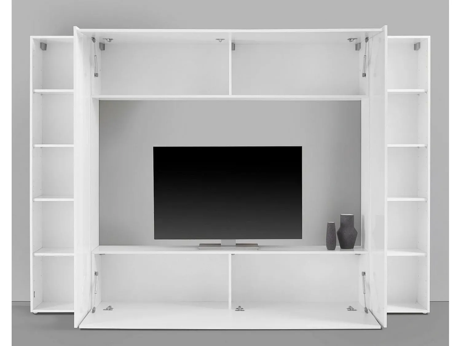 Móvel De Tv|Dmora Móvel de parede Luigi, conjunto de sala de TV com 4 portas, móveis de sala multiuso, 100% Fabricado na Itália, 260x30h180 cm, brilhante Branco