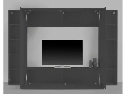 Móvel De Tv|Dmora Móvel de parede Luigi, conjunto de sala de TV com 4 portas, mobiliário de sala multiuso, 100% Fabricado em Itália, 260x30h180 cm, Antracite Preto