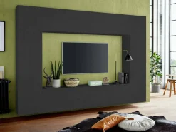 Móvel De Tv|Dmora Móvel de parede Luigi, conjunto de sala de TV com 4 portas, mobiliário de sala multiuso, 100% Fabricado em Itália, 260x30h180 cm, Antracite Preto