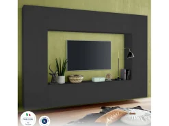 Móvel De Tv|Dmora Móvel de parede Luigi, conjunto de sala de TV com 4 portas, mobiliário de sala multiuso, 100% Fabricado em Itália, 260x30h180 cm, Antracite Preto