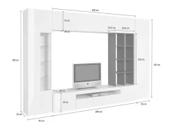 Móvel De Tv|Dmora Móvel de parede oceano, móvel de sala de TV, mobiliário de sala multiuso com luz LED, 100% Fabricado na Itália, 290x40h192 cm, brilhante e ardósia Branco