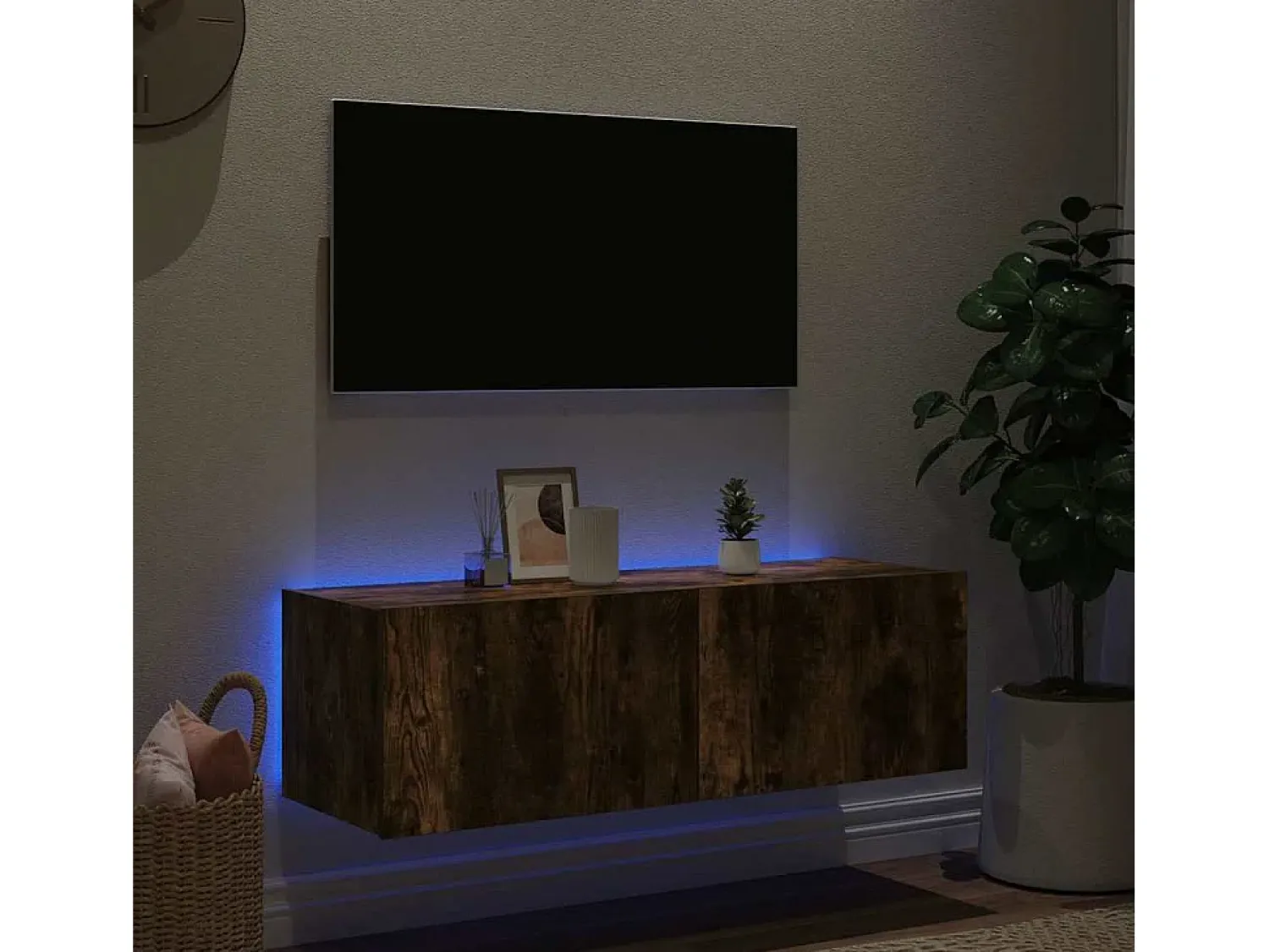 Móvel De Tv*vidaxl Móvel de parede p/ TV c/ luzes LED 100x35x31 cm carvalho fumado Castanho