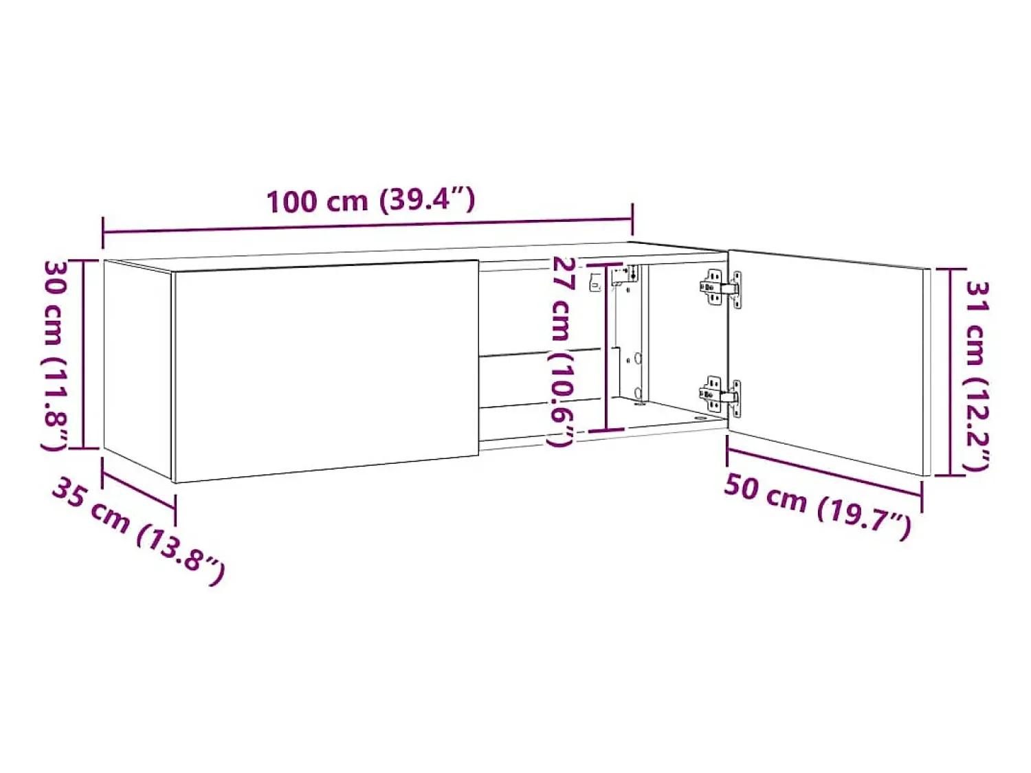 Móvel De Tv*vidaxl Móvel de parede p/ TV c/ luzes LED 100x35x31 cm carvalho fumado Castanho