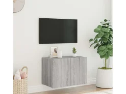 Móvel De Tv| Móvel de parede p/ TV c/ luzes LED 60x35x41 cm sonoma PT595946 Cinzento