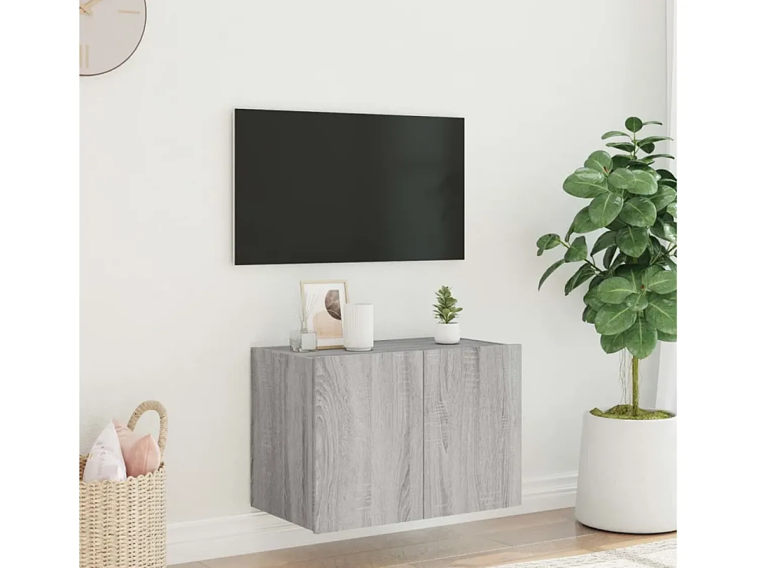 Móvel De Tv| Móvel de parede p/ TV c/ luzes LED 60x35x41 cm sonoma PT595946 Cinzento