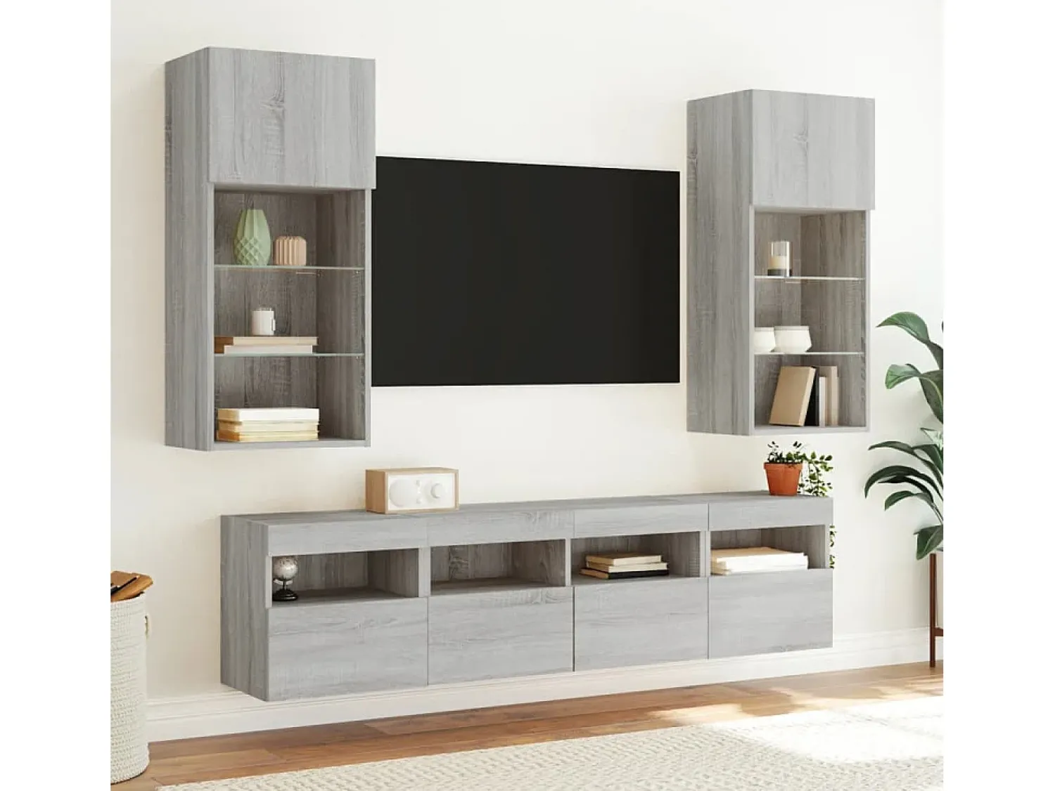 vidaxl Móvel de parede p/ TV c/ luzes LED 40x30x40 cm sonoma^ Móvel De Tv
