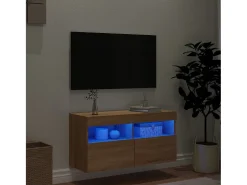 Best Móvel de parede p/ TV c/ luzes LED 80x30x40 cm carvalho sonoma PT990079 Castanho