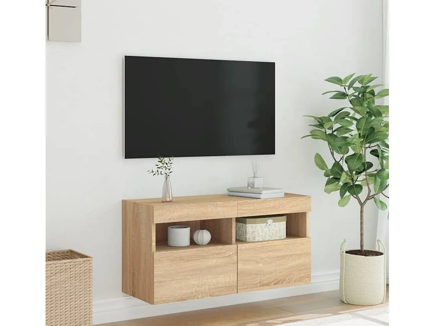 Best Móvel de parede p/ TV c/ luzes LED 80x30x40 cm carvalho sonoma PT990079 Castanho