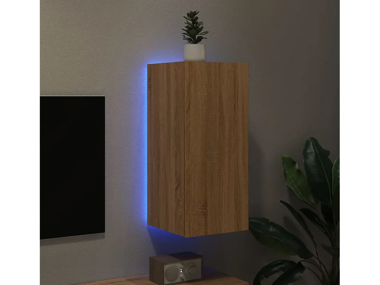 Clearance Móvel de parede p/ TV c/ luzes LED 30,5x35x70cm carvalho sonoma PT578747 Castanho