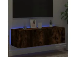 Móvel De Tv| Móvel de parede p/ TV c/ luzes LED 100x35x31 cm carvalho fumado PT595457 Castanho