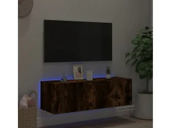 Móvel De Tv| Móvel de parede p/ TV c/ luzes LED 100x35x31 cm carvalho fumado PT595457 Castanho