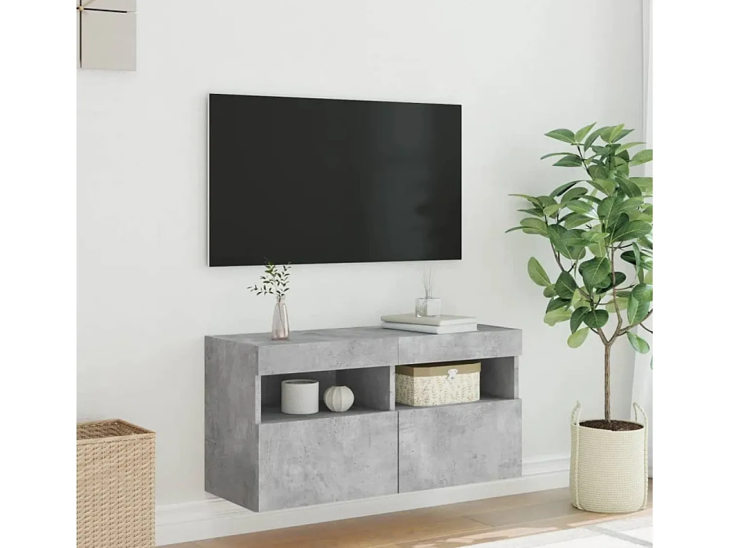 Discount Móvel de parede p/ TV c/ luzes LED 80x30x40 cm cinza cimento PT678398 Cinzento