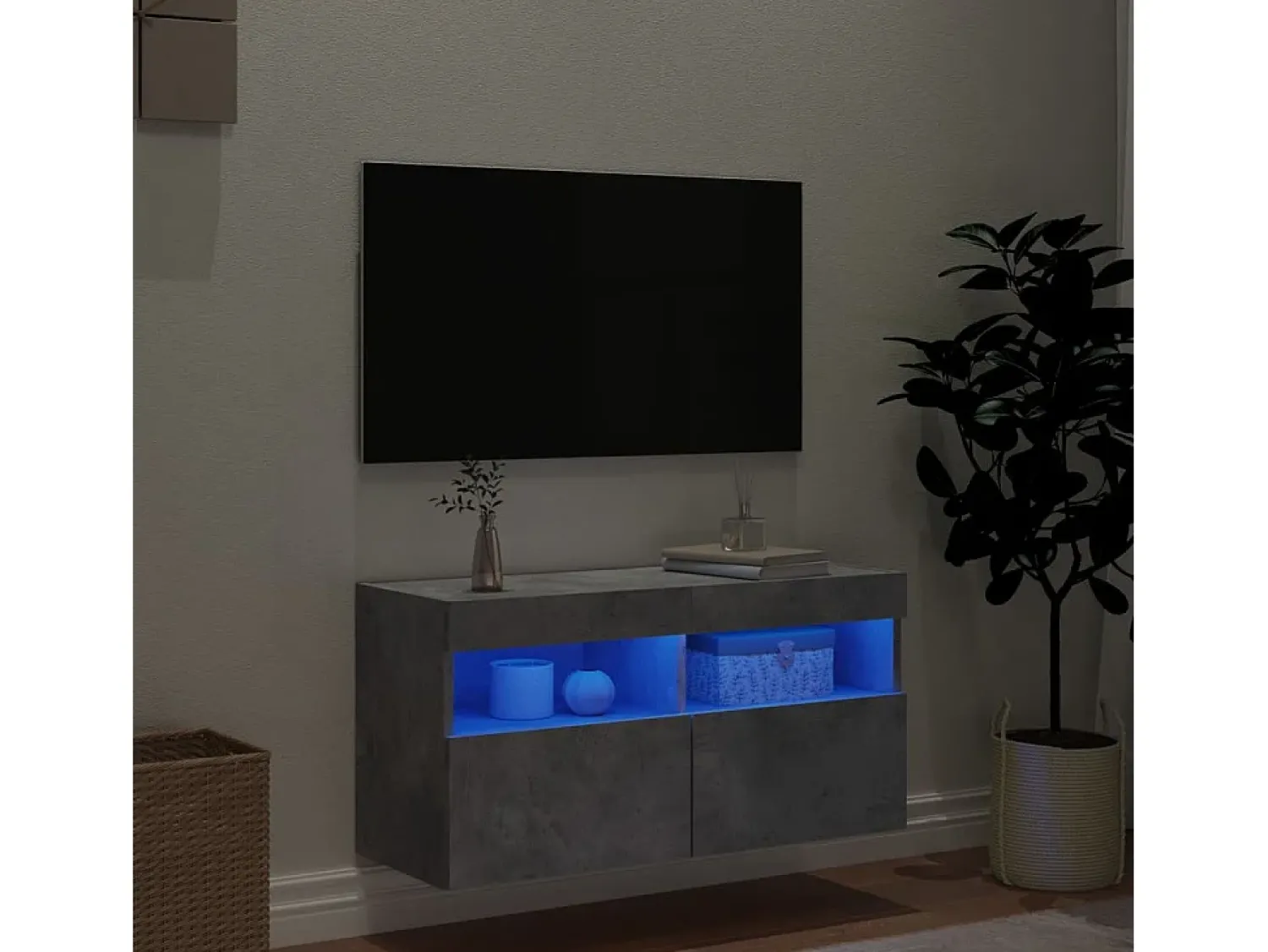 Discount Móvel de parede p/ TV c/ luzes LED 80x30x40 cm cinza cimento PT678398 Cinzento