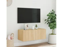 Móvel De Tv* Móvel de parede p/ TV c/ luzes LED 80x35x31 cm carvalho sonoma PT197378 Castanho