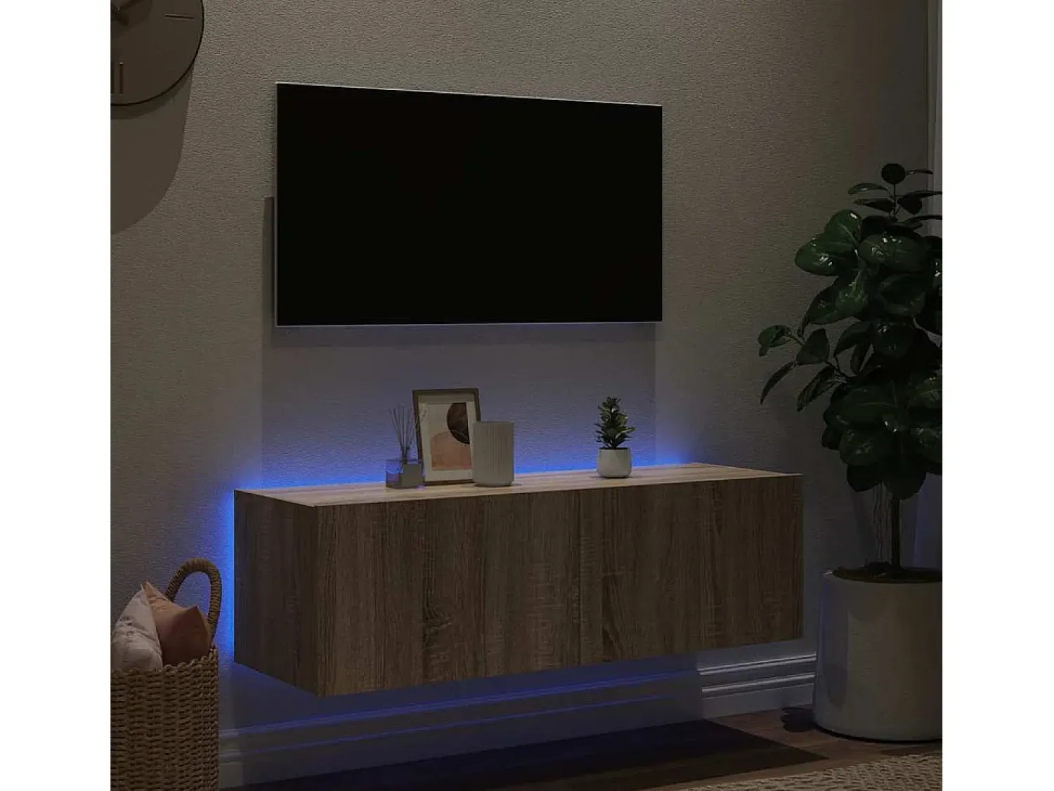 Móvel De Tv*vidaxl Móvel de parede p/ TV c/ luzes LED 100x35x31 cm carvalho sonoma Castanho
