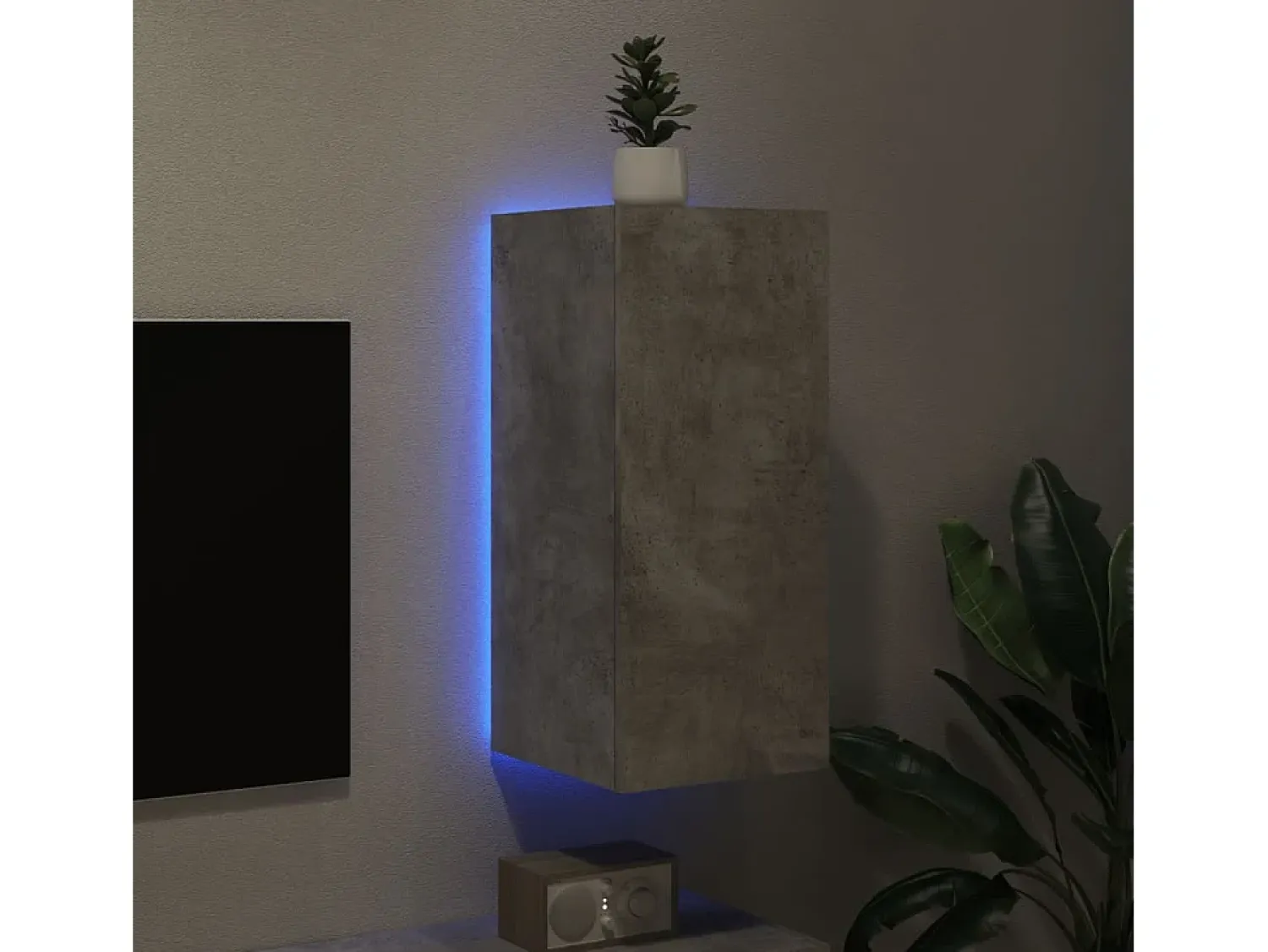 Discount Móvel de parede p/ TV c/ luzes LED 30,5x35x70 cm cinza cimento PT942174 Cinzento