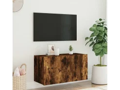 Móvel de parede p/ TV c/ luzes LED 80x35x41 cm carvalho fumado PT840094^ Móvel De Tv