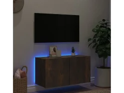 Móvel de parede p/ TV c/ luzes LED 80x35x41 cm carvalho fumado PT840094^ Móvel De Tv