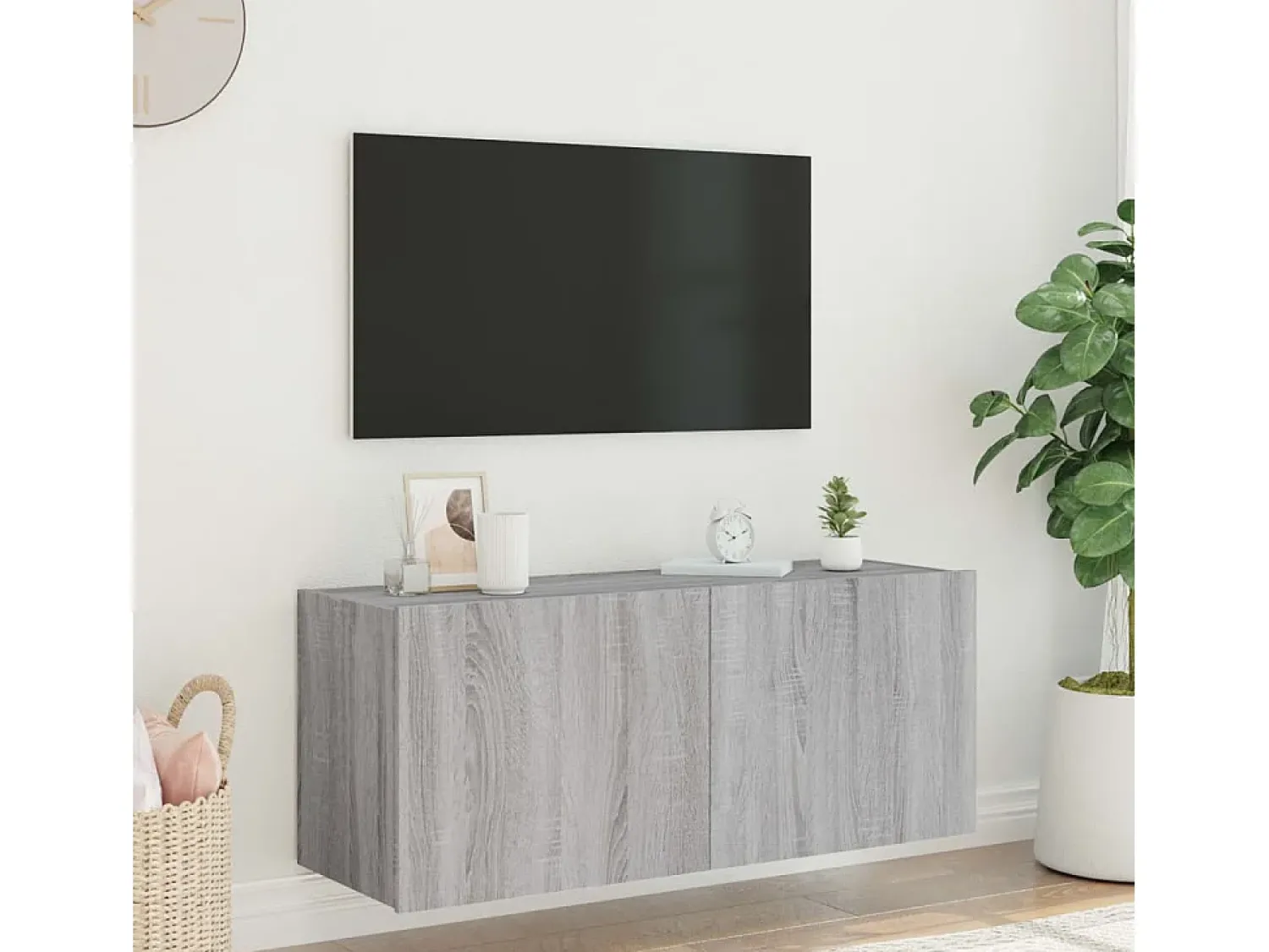 Online Móvel de parede p/ TV c/ luzes LED 100x35x41 cm sonoma PT152395 Cinzento