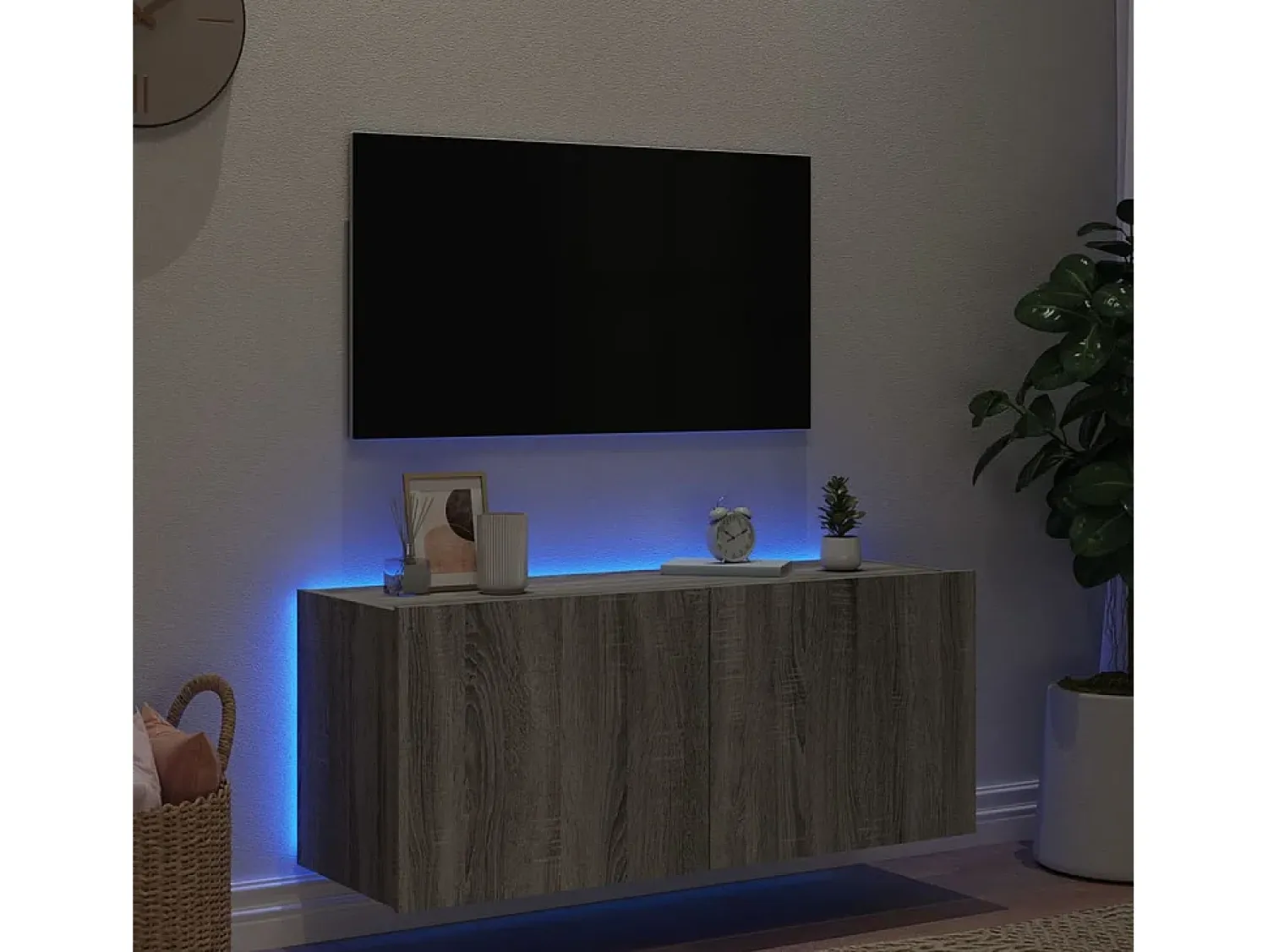 Online Móvel de parede p/ TV c/ luzes LED 100x35x41 cm sonoma PT152395 Cinzento